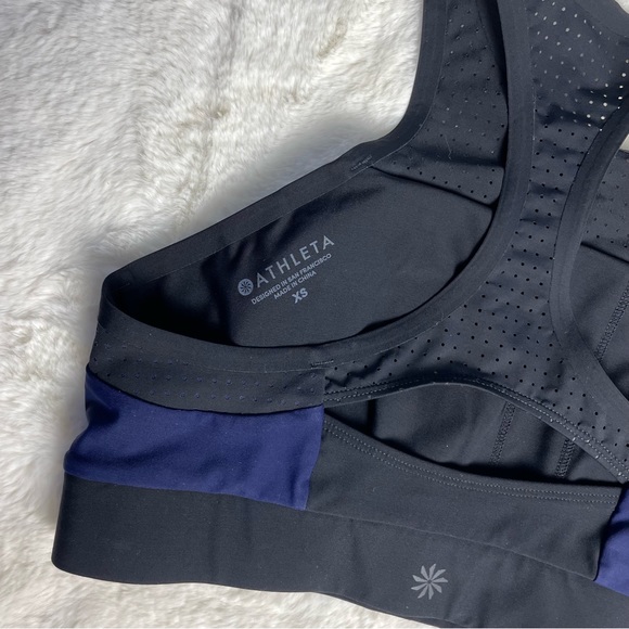 NWOT Athleta Swim Bonaire black and blue Med support UPF 50+ Bikini Top, XS - Picture 5 of 7